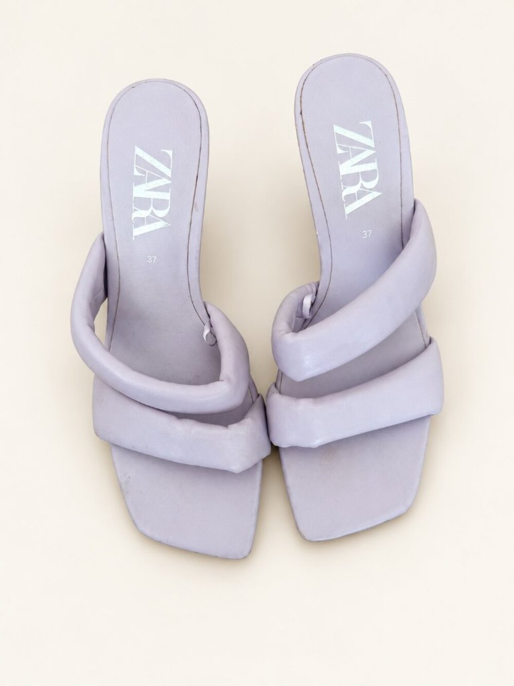 Zara Lavender Padded Strap Square Toe Mule Heels Size 6.5 / EU 37